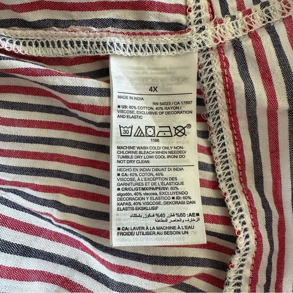 Old Navy Cotton Blend Red White Blue Seersucker Striped Smocked Top Plus Size 4X - Picture 5 of 9